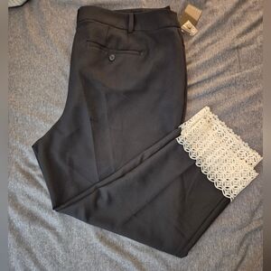 Eloquii Dark Blue Tailored Pants With Lace Details